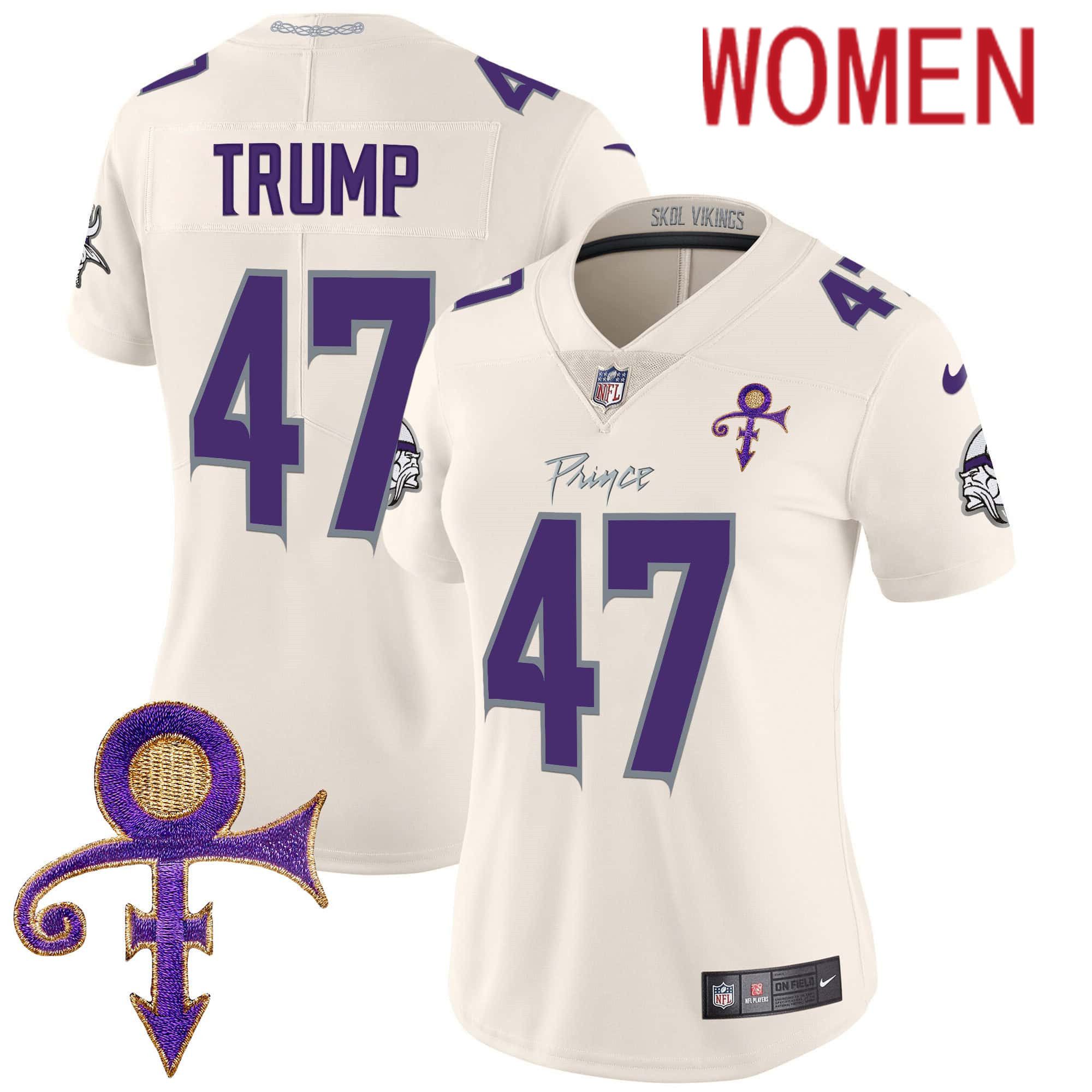 Women Minnesota Vikings #47 Trump Cream 2024 Nike Prince Vapor Limited NFL Jersey
